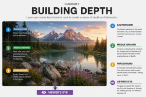 Visual hierarchy in landscape photography Mountain landscape demonstrating strong visual hierarchy and depth.