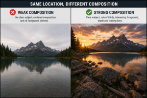 Weak vs strong composition Comparison of weak and strong landscape compositions.
